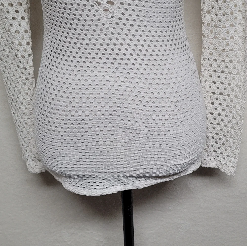 BCBG Max Azria ‘Elain' Long Sleeve Stretch White Mesh Top Long Sleeve Sheer Mesh